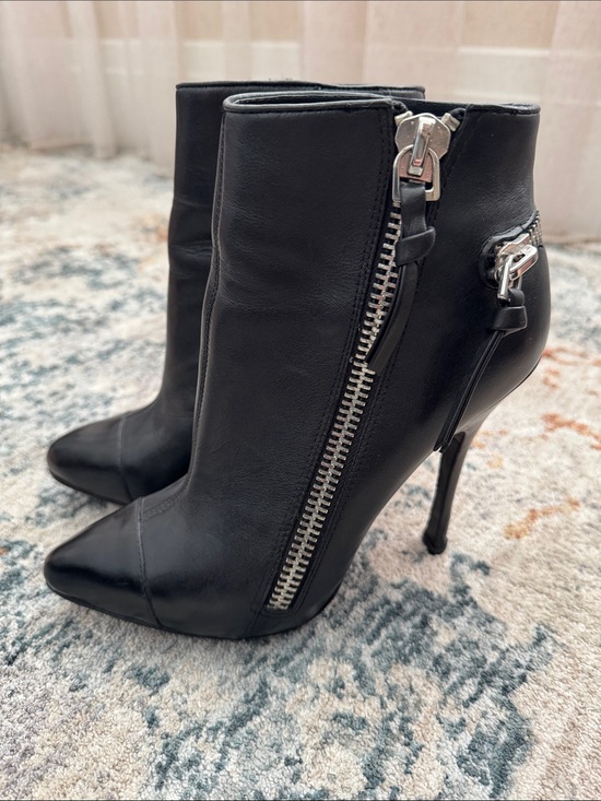 Jean-Michel Cazabat Shoes - Black Leather Stiletto Ankle Boots with Silver Zipper